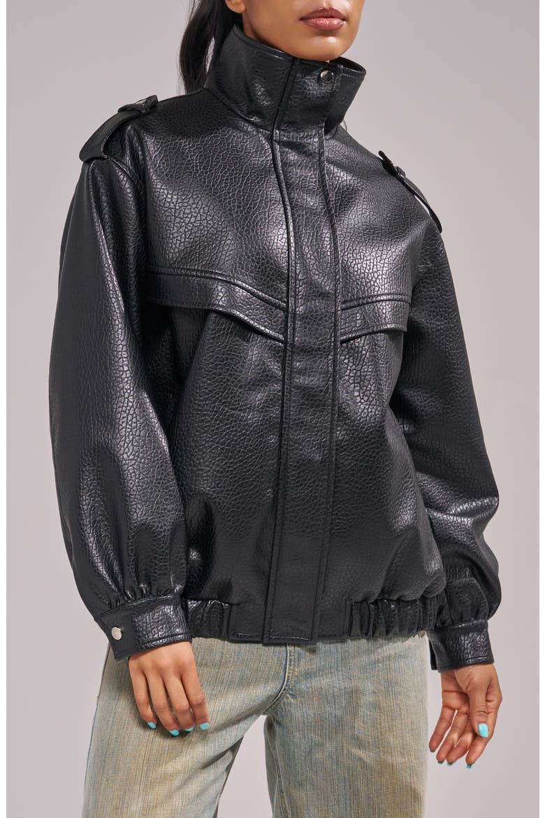 Verlander Faux Leather Bomber Jacket, Main, color, BLACK