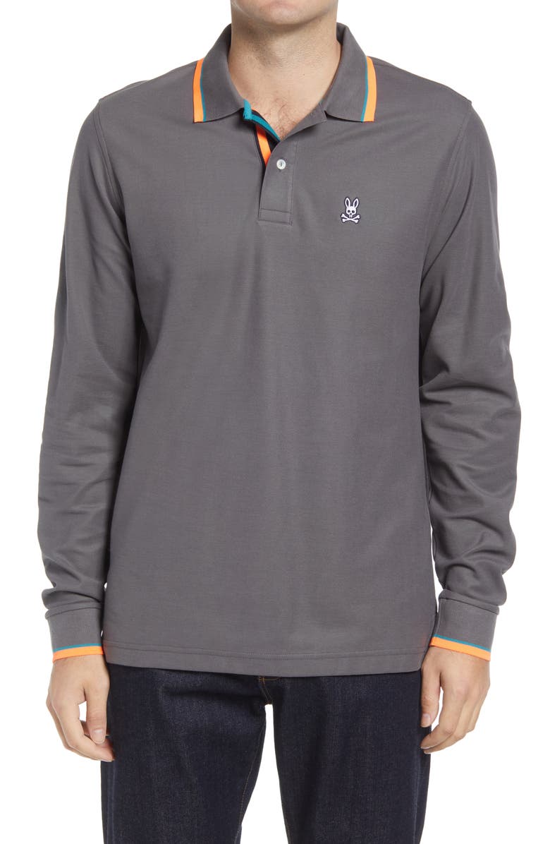 Psycho Bunny Orton Tipped Long Sleeve Piqué Polo, Main, color, 