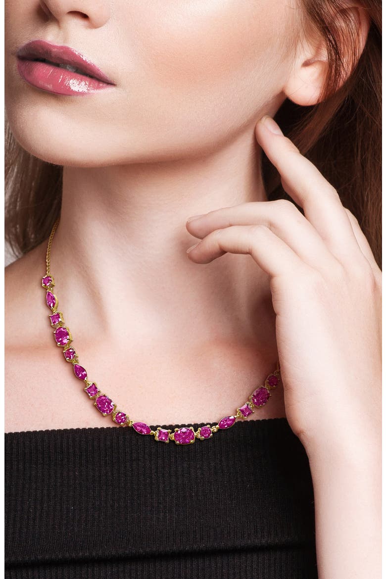 Lab Created Pink Sapphire Necklace, Alternate, color, PINK