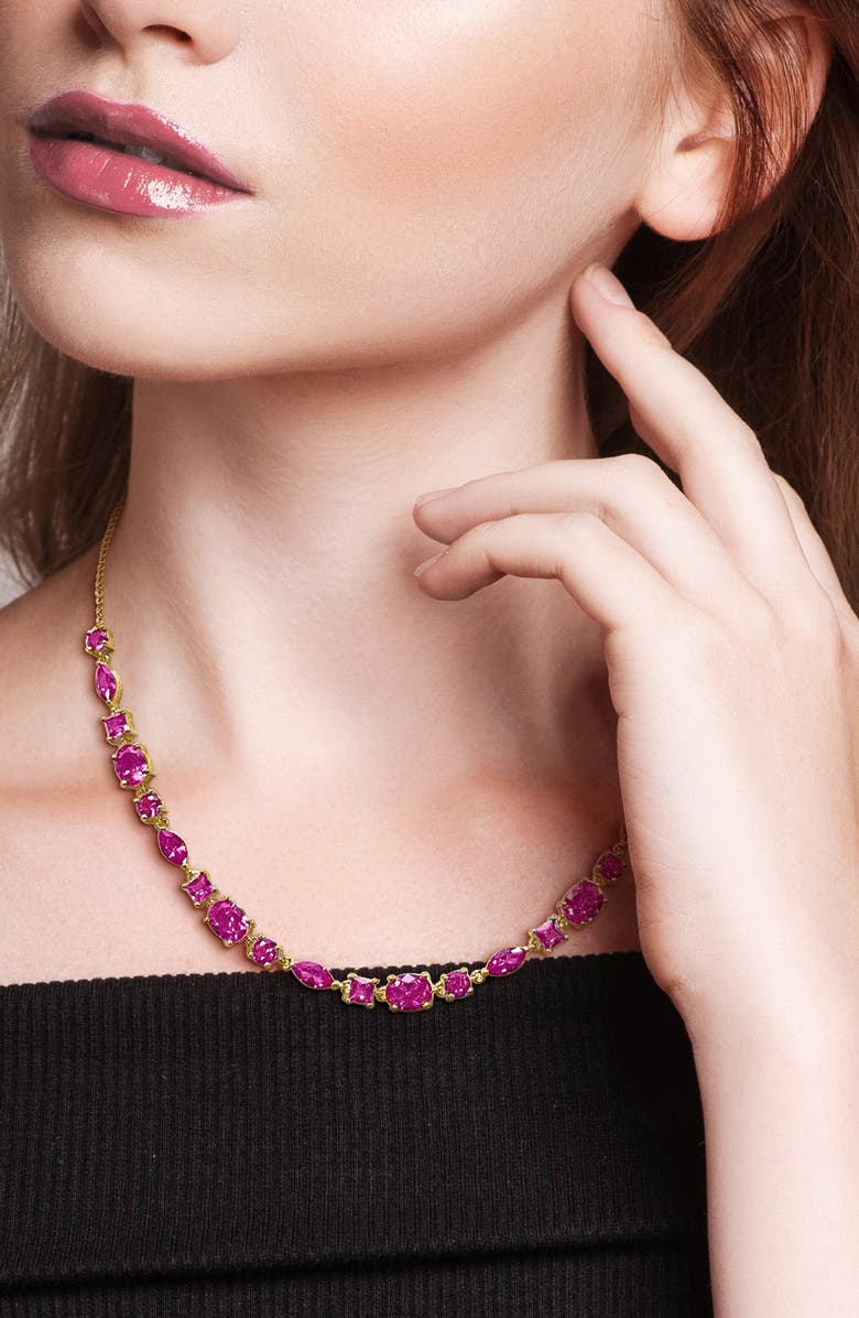 DELMAR Lab Created Pink Sapphire Necklace, Alternate, color, Pink