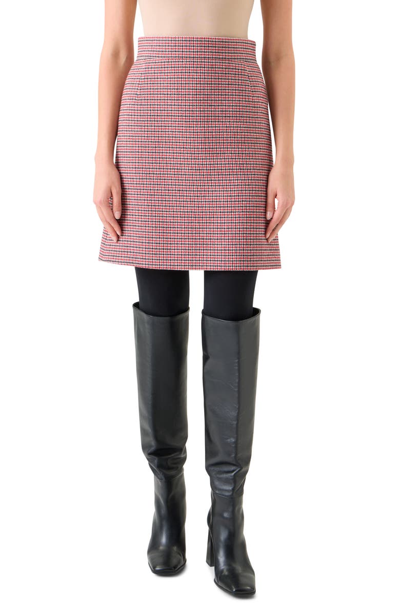 Akris punto Houndstooth Check Virgin Wool Skirt, Main, color, Black-Vermillion-Cream