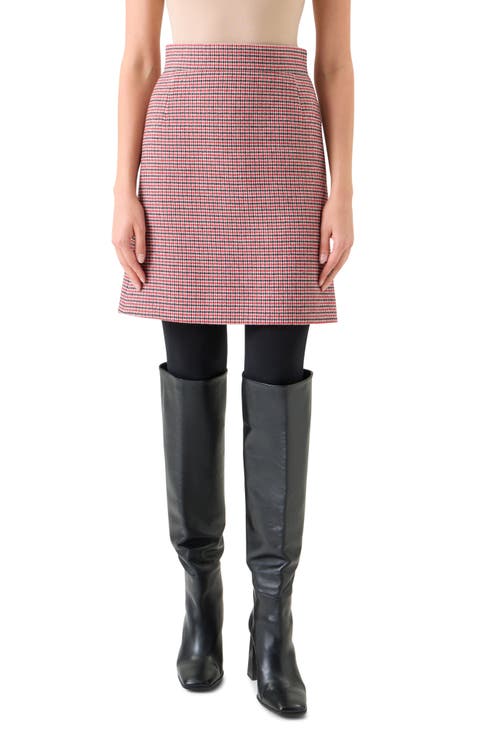 Houndstooth Check Virgin Wool Skirt