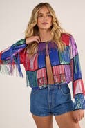 NASTY GAL Colour Block Check Tassel Sequin Jacket