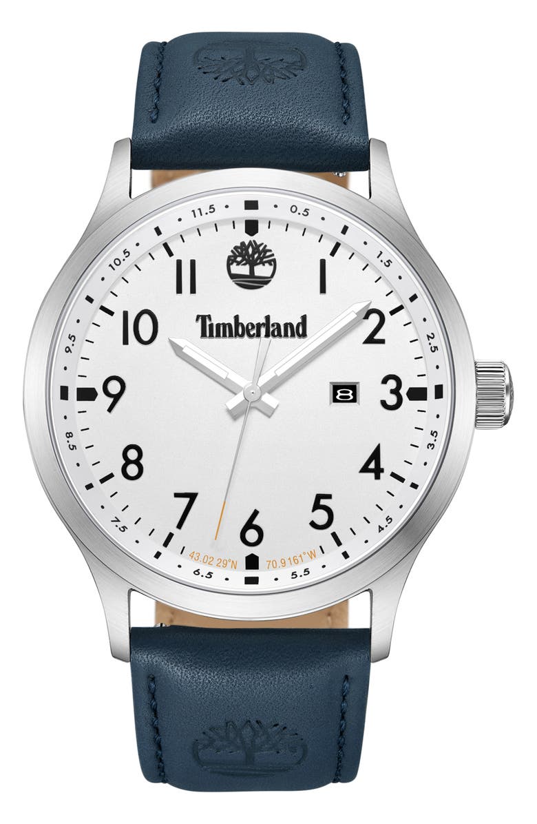 Timberland Leather Strap Watch, 45mm, Main, color, 
