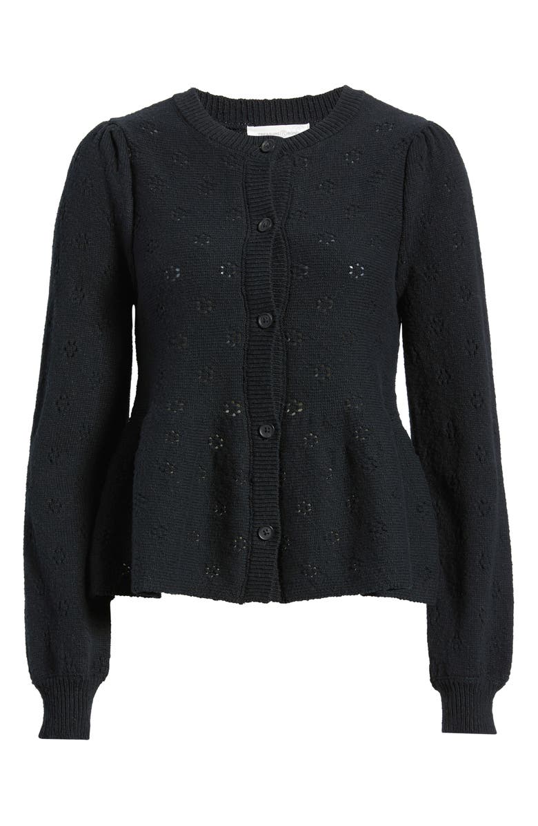 Treasure & Bond Pointelle Peplum Cardigan, Alternate, color, Black