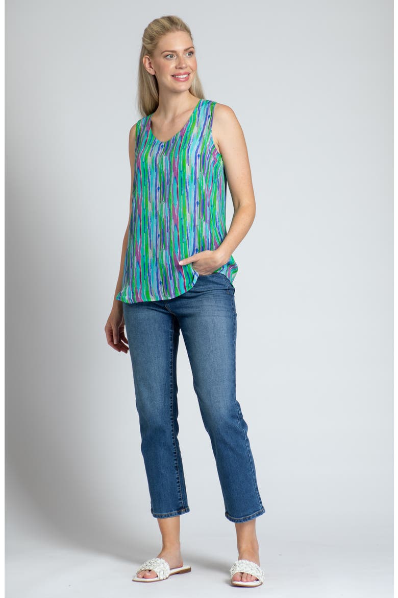 Print V-Neck Tank, Alternate, color, GREEN MULTI