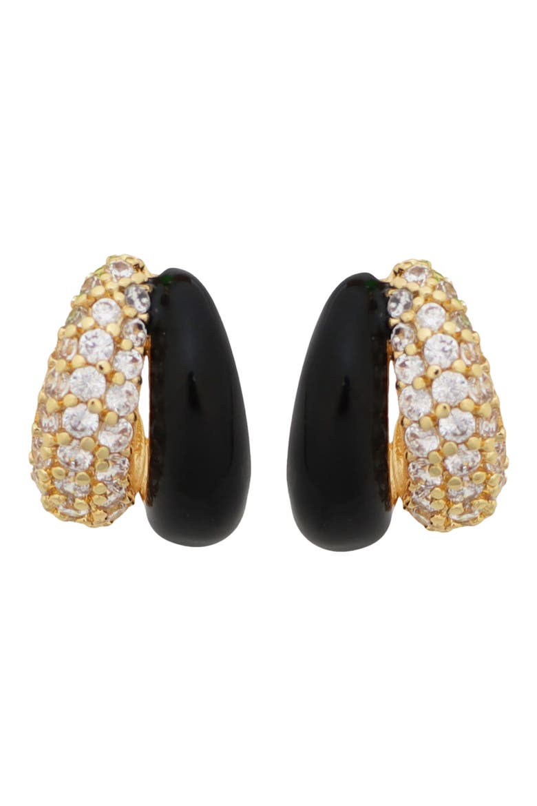 Pavé Cubic Zirconia & Enamel Double Huggie Hoop Earrings, Main, color, BLACK