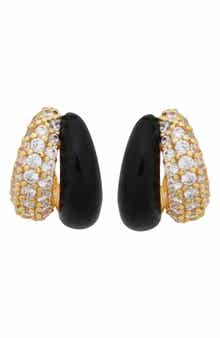 Panacea Pavé Cubic Zirconia & Enamel Double Huggie Hoop Earrings