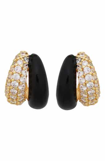 Panacea Pavé Cubic Zirconia & Enamel Double Huggie Hoop Earrings