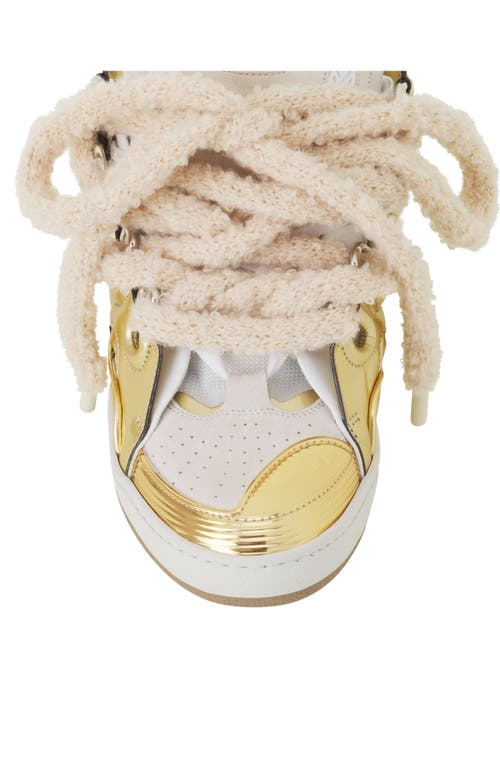 Lanvin Curb Metallic Leather Sneakers With Mesh Laces In Gold