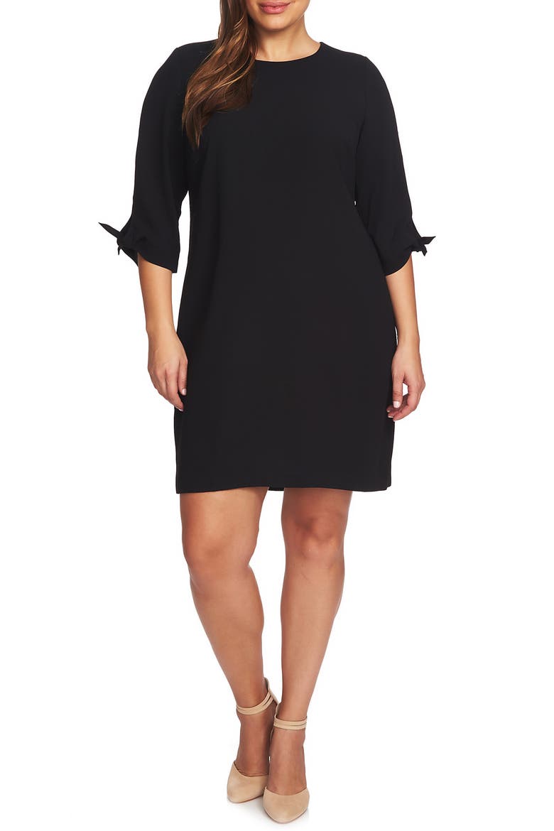 Tie Sleeve Shift Dress, Alternate, color, RICH BLACK