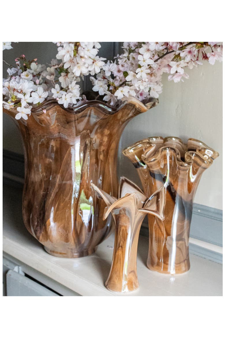 Onda Large Glass Tulip Vase, Alternate, color, BROWN
