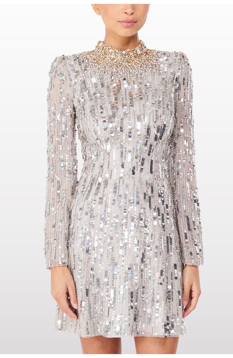 Jenny Packham Passion Sequin-Embellished Mini Dress, Alternate, color, Ammonite And Silver