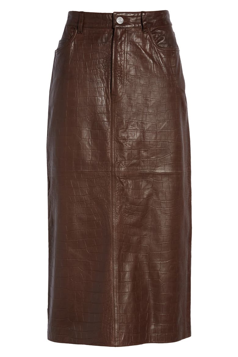 Croc Embossed Leather Skirt, Alternate, color, AMERICANO