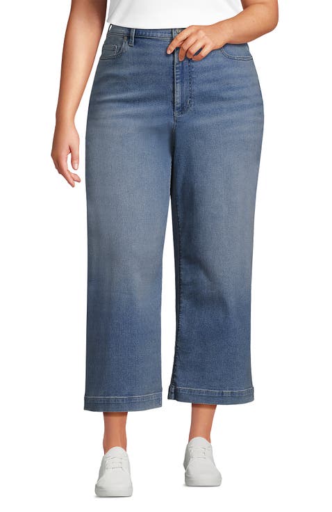 Plus Size Denim High Rise Wide Leg Crop Jeans