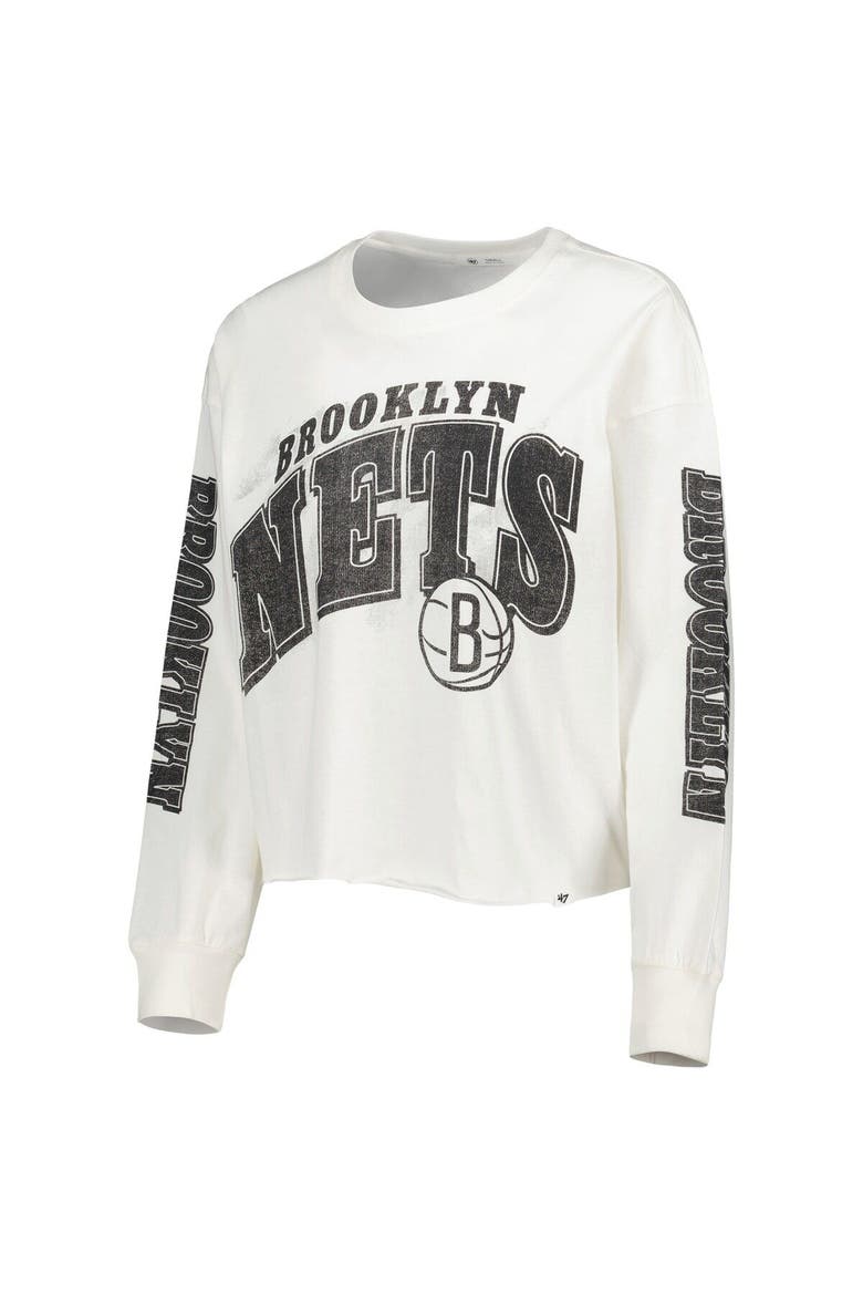 Women's '47 Cream Brooklyn Nets Parkway Brush Back Long Sleeve Cropped T-Shirt, Alternate, color, Cream