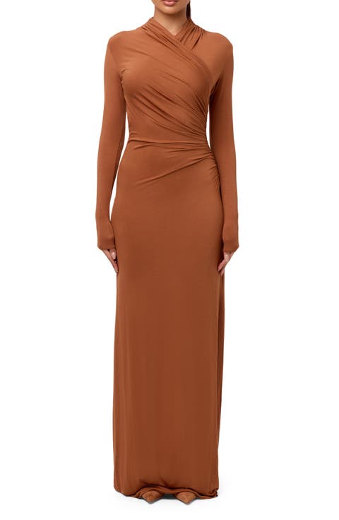 Overlap Neck Long Sleeve Maxi Dress