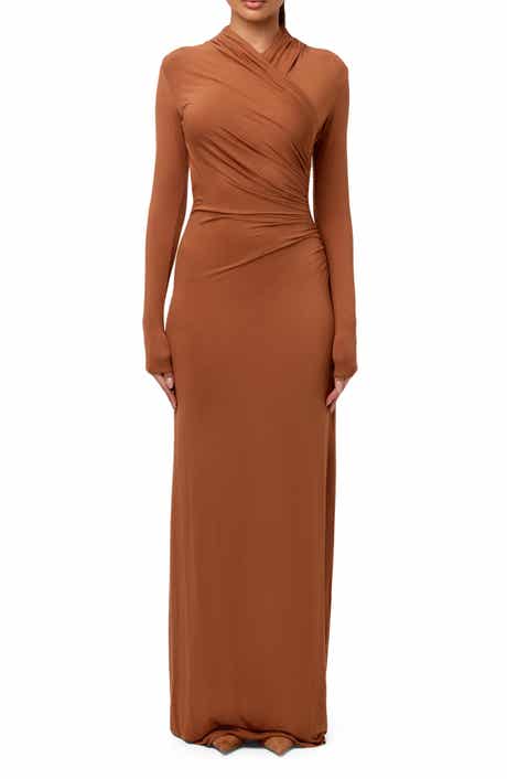 Naked Wardrobe Overlap Neck Long Sleeve Maxi Dress
