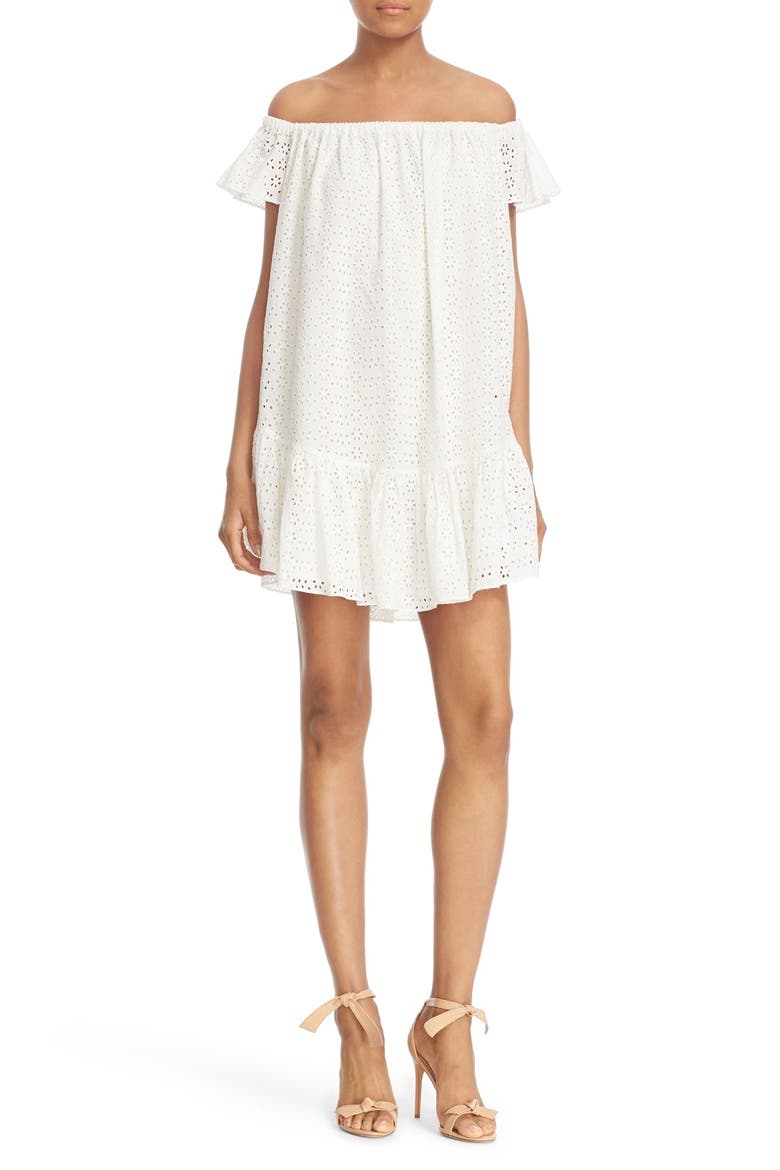 'Pippa' Off the Shoulder Eyelet Dress, Main, color, WHITE