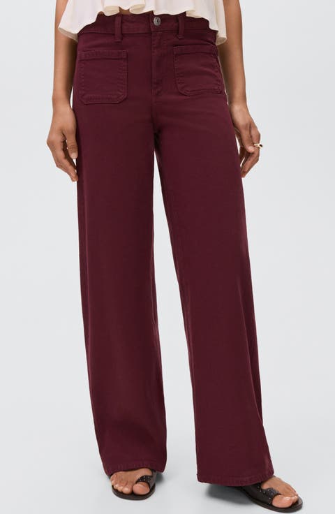 Patch Pocket Mid Rise Culotte Wide Leg Jeans
