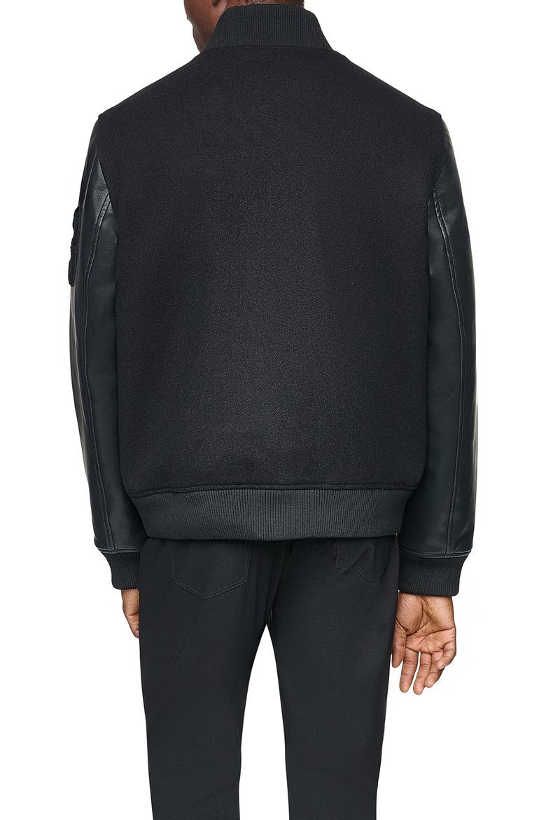 Faux Wool Varsity Bomber Jacket, Alternate, color, BLACK