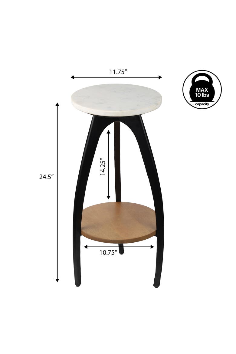 Ollie Modern 2-Tier Round Drink Table, Faux Marble Top, Wood Shelf Metal Arch Legs, Accent End Table, Alternate, color, Black/Natural/White