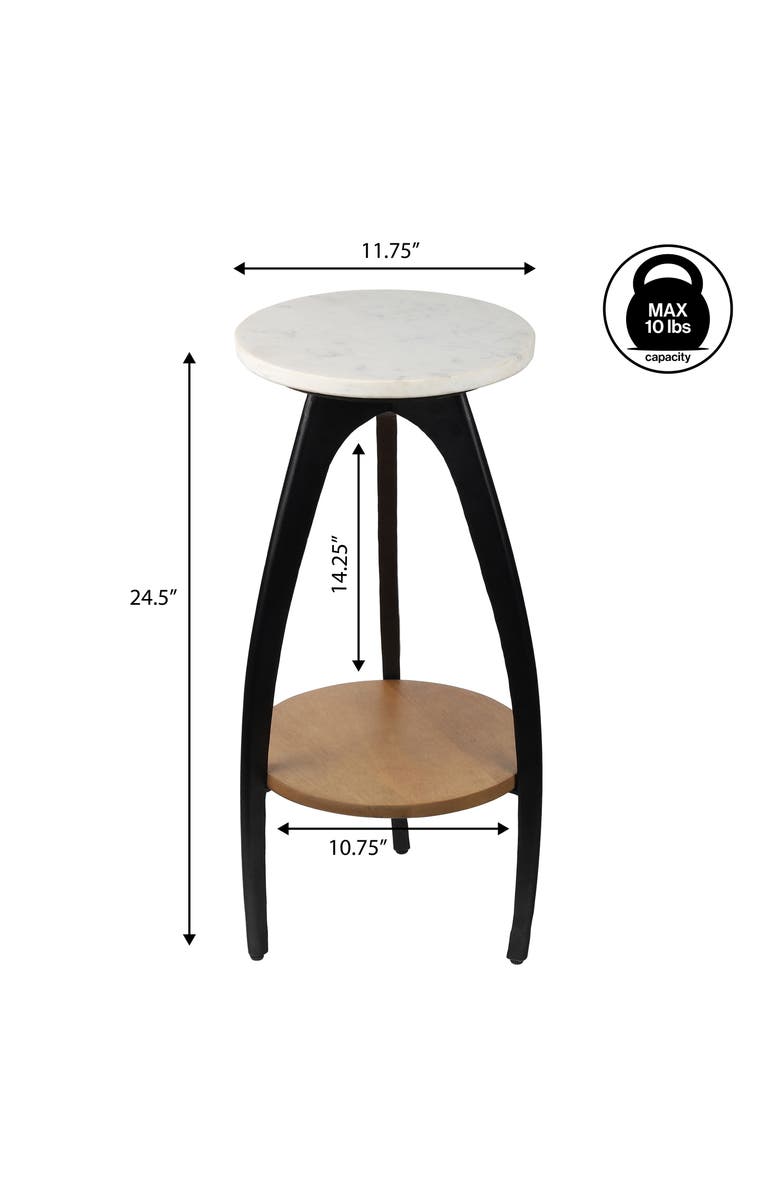 JONATHAN Y Ollie 24.5" Designer Farmhouse Metal Tripod Drink Table and Decorative End Table with White Marble Round Top and Wood Undershelf, Alternate, color, Black/Natural/White