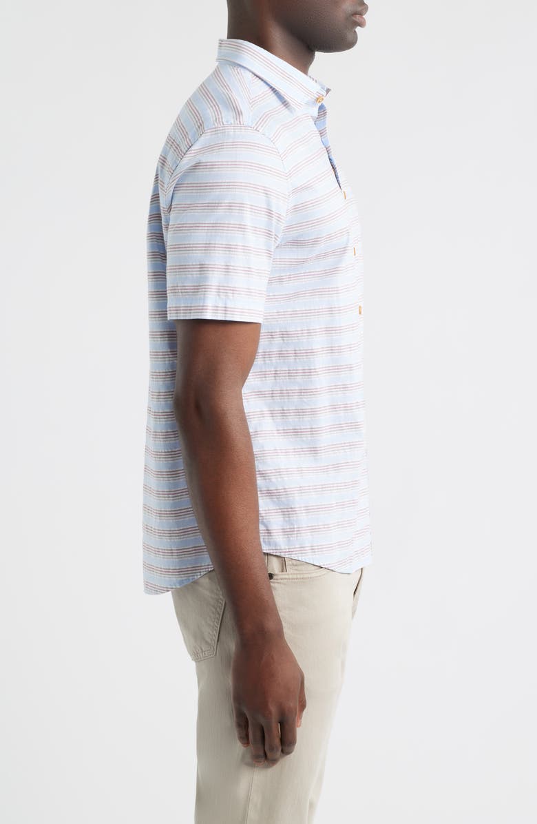 johnnie-O Leander Stripe Short Sleeve Button-Up Shirt, Alternate, color, Gulf Blue