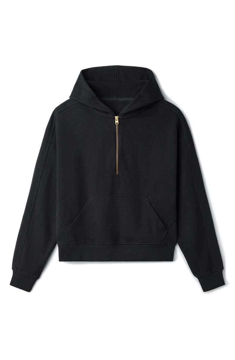 Rhone Signature Cotton Blend Rib Half Zip Hoodie, Alternate, color, Pure Black