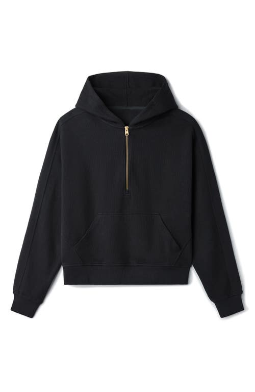 Rhone Signature Cotton Blend Rib Half Zip Hoodie In Black
