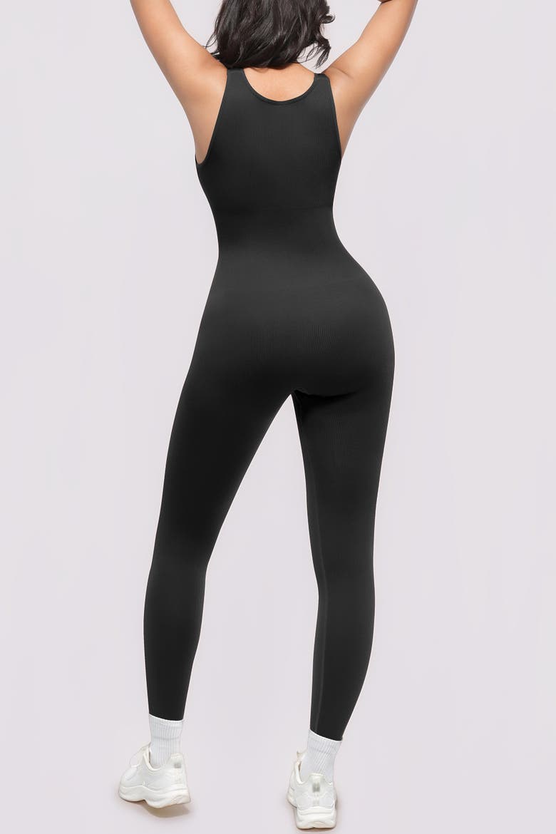 Plunge Built-In Bra Shaping Jumpsuit, Alternate, color, Black