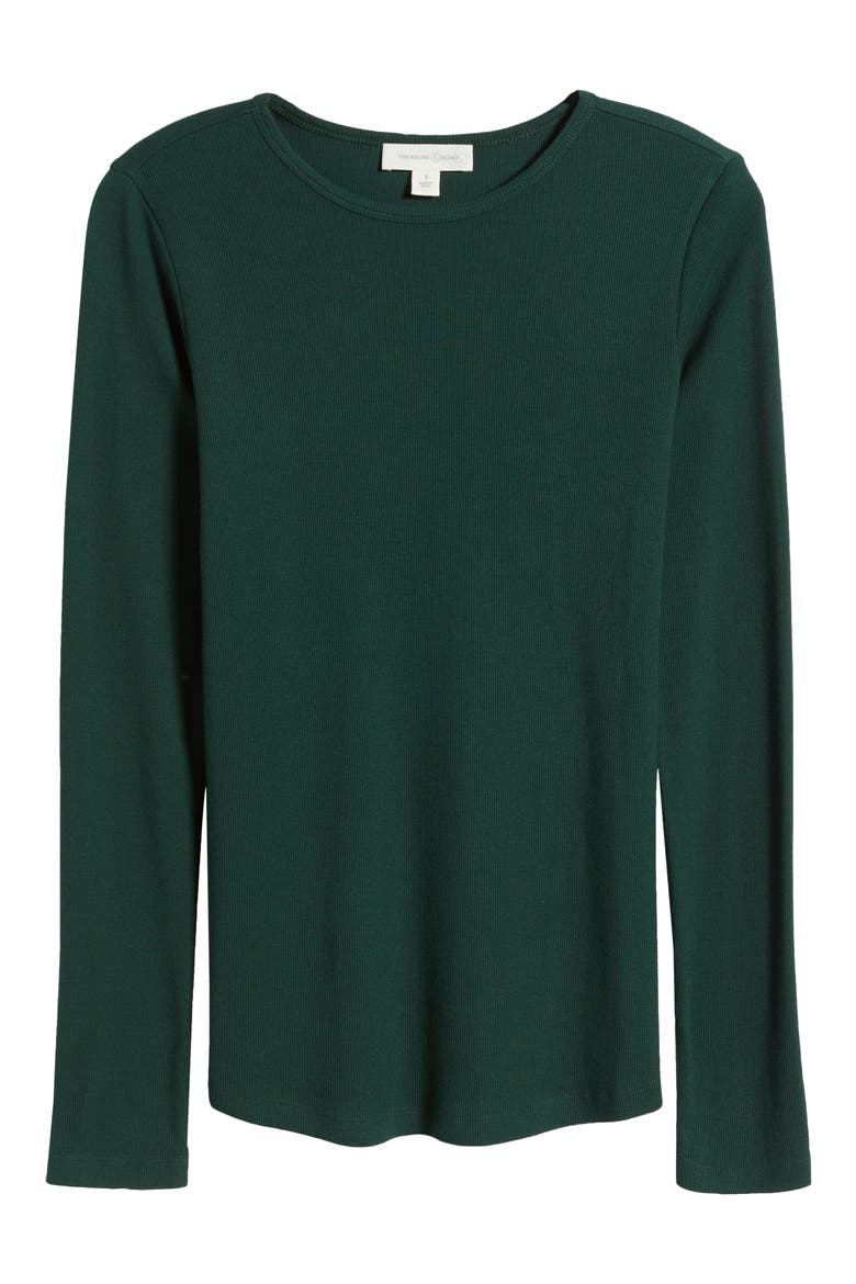Rib Crewneck Long Sleeve Top, Alternate, color, GREEN PARK