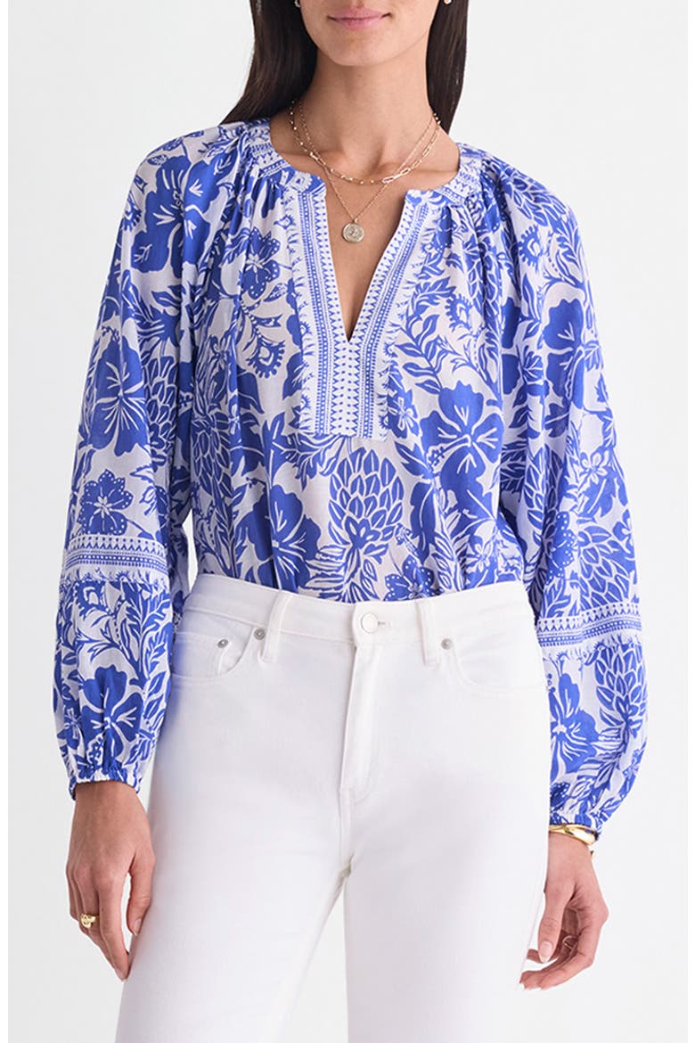 Print Split Neck Popover Top, Alternate, color, PARADISE PRINT WHITE