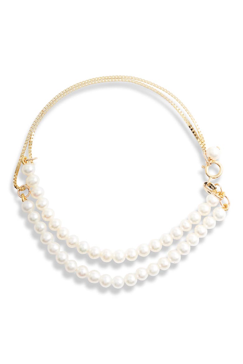 Double Box Chain Pearl Bracelet, Main, color, YELLOW GOLD