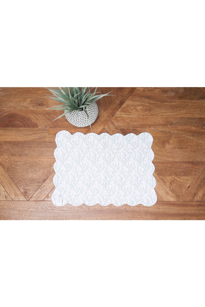 Seafoam Reef Scalloped Placemats Set of 6 Nautical Design Coral, 13" x 19", Alternate, color, White