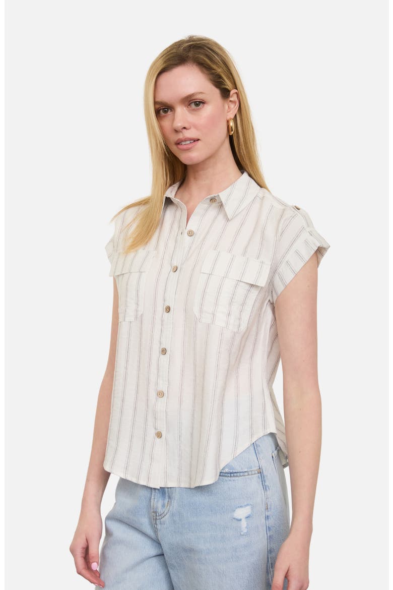 Stripe Short Sleeve Button-Up Shirt, Alternate, color, WHITE