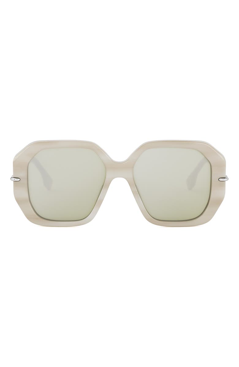 Fendi Selleria Square Sunglasses, Main, color, Beige Horn / Green Mirror