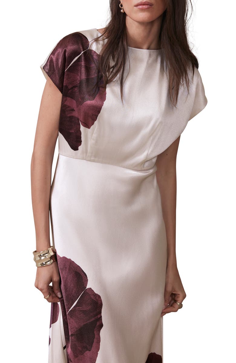 MINT VELVET Floral Print Satin Maxi Dress, Alternate, color, Burgundy