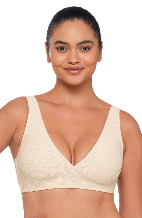 Supportive and Sculpting Grid-Textured Wrap Bralette Swimsuit Top