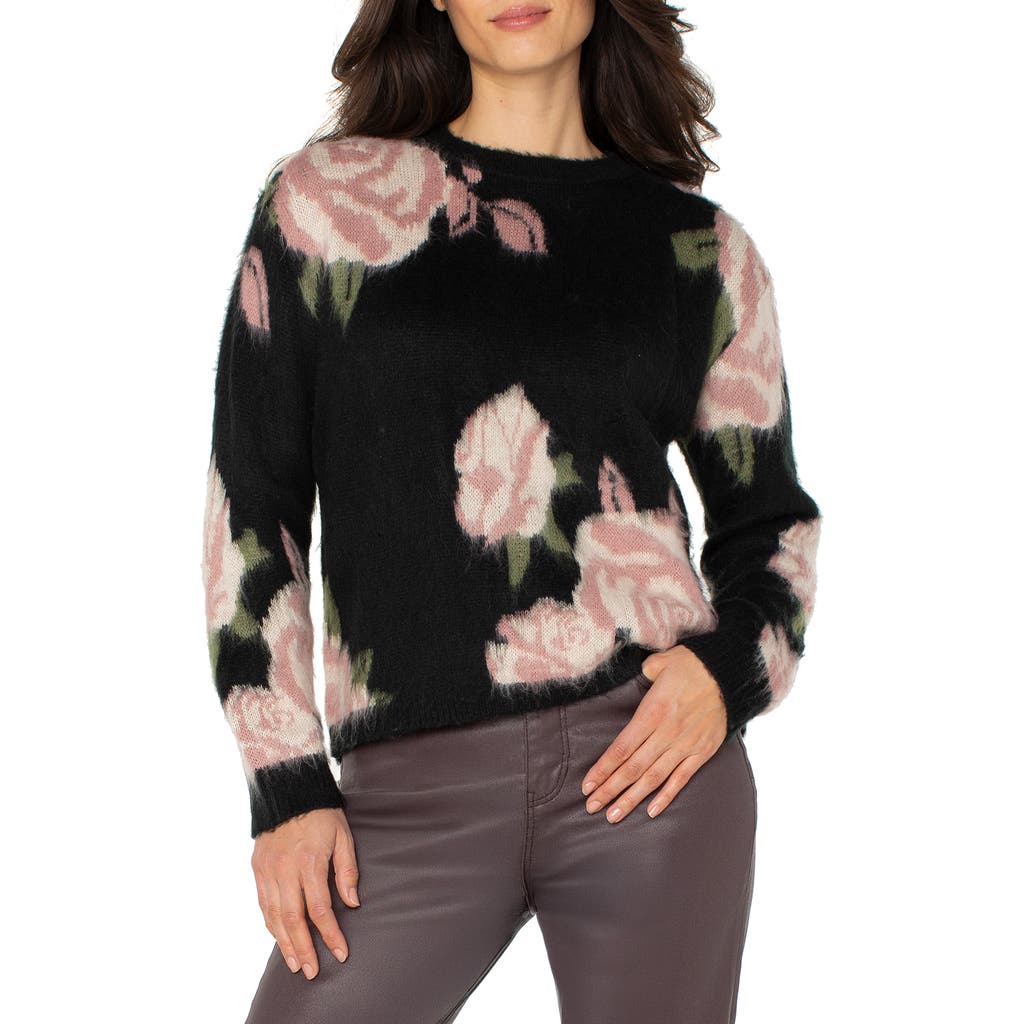 Liverpool Los Angeles Floral Drop Shoulder Sweater In Black