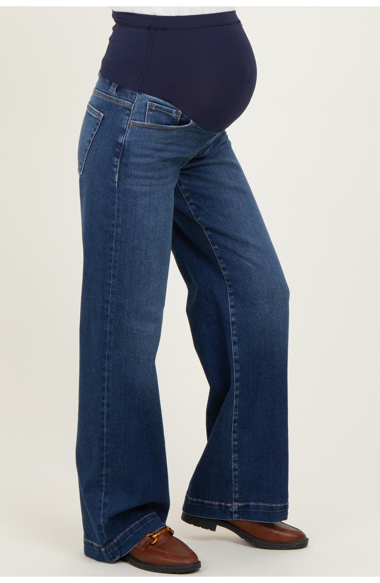PinkBlush Dark Wash Wide Leg Maternity Jeans, Alternate, color, Navy Blue