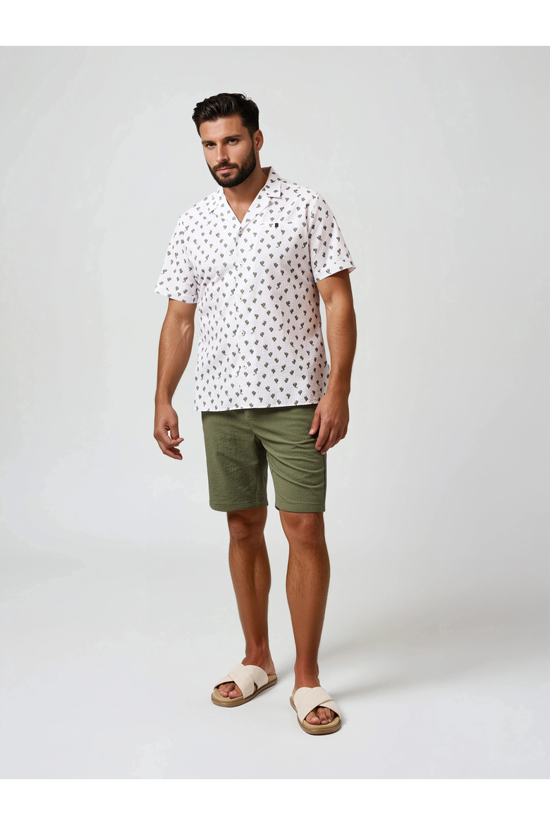 Seersucker Cactus Print Resort SS Button-Up Shirt, Main, color, White
