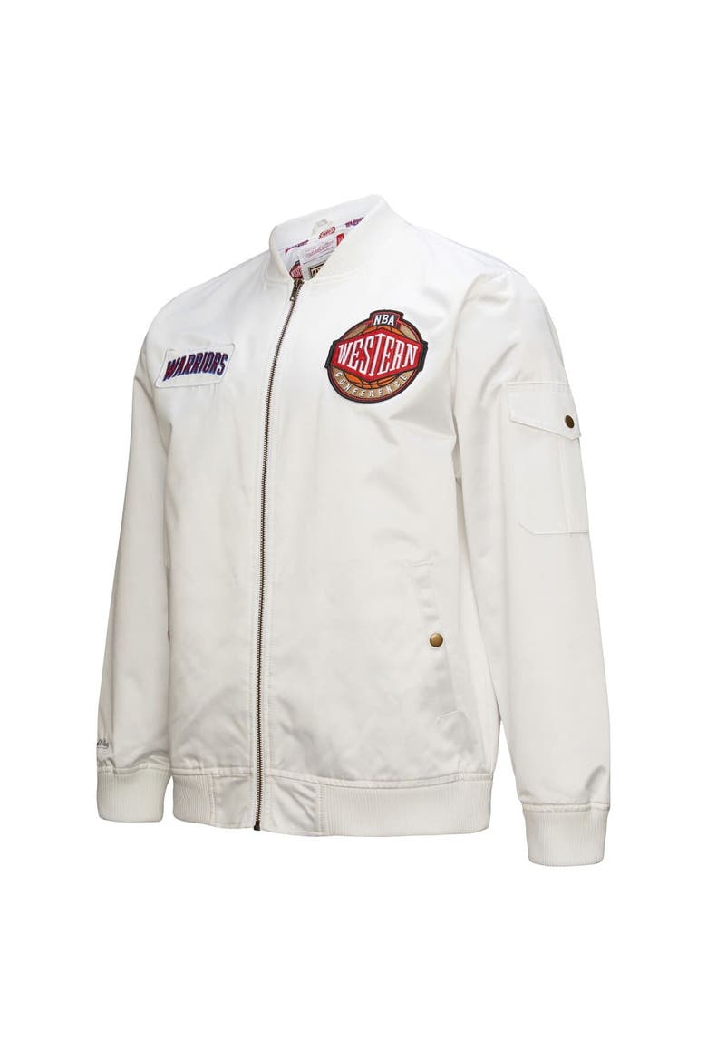 Men's Mitchell & Ness White Golden State Warriors Hardwood Classics Nights Team Leader Satin Full-Zip Jacket, Alternate, color, White