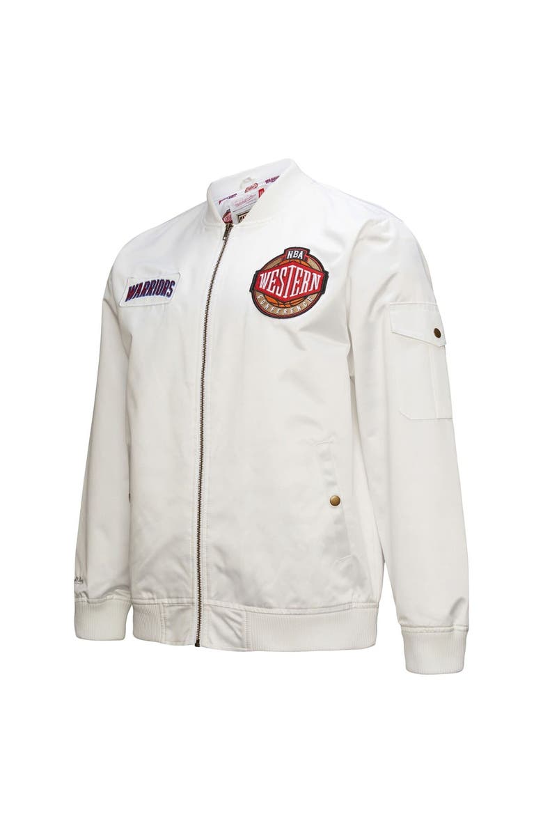 Mitchell & Ness Men's Mitchell & Ness White Golden State Warriors Hardwood Classics Nights Team Leader Satin Full-Zip Jacket, Alternate, color, White