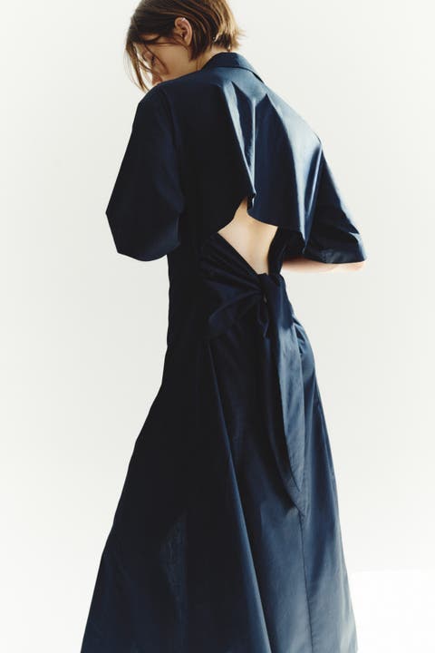Tie-back Poplin Dress
