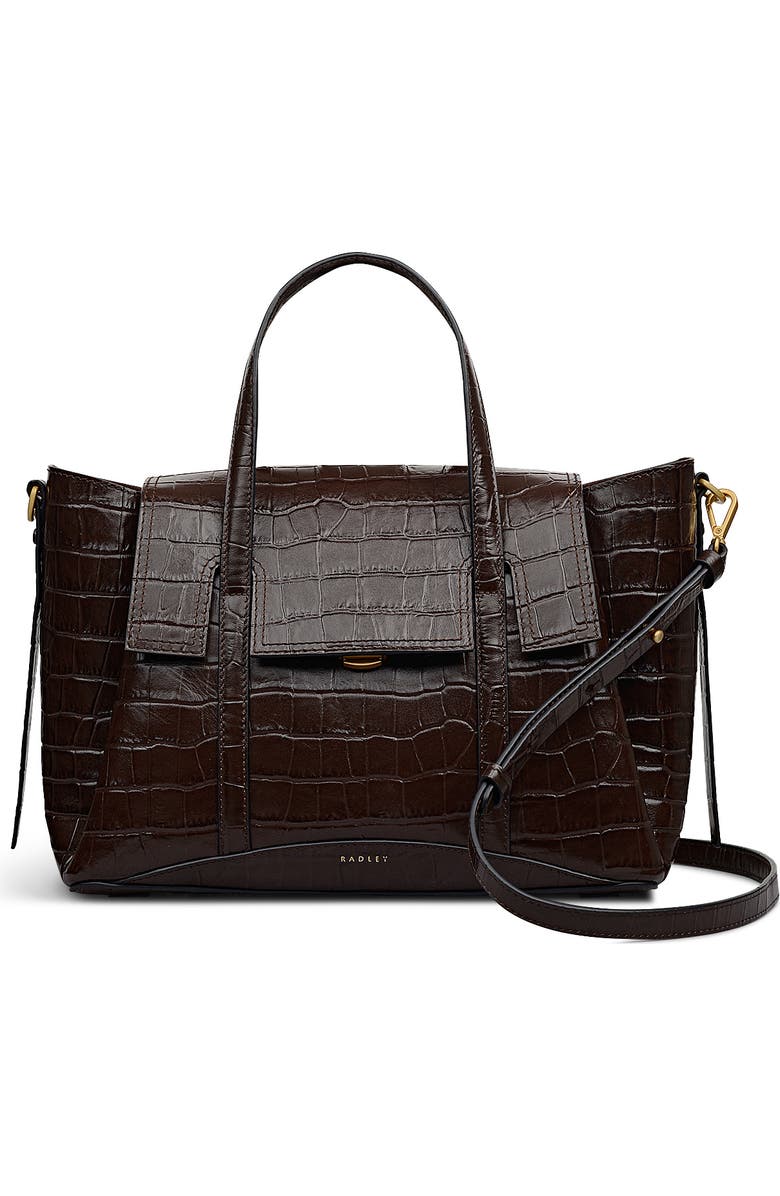 Radley The Chancery - Faux Croc Medium Flapover Satchel Bag, Main, color, Dark Oak