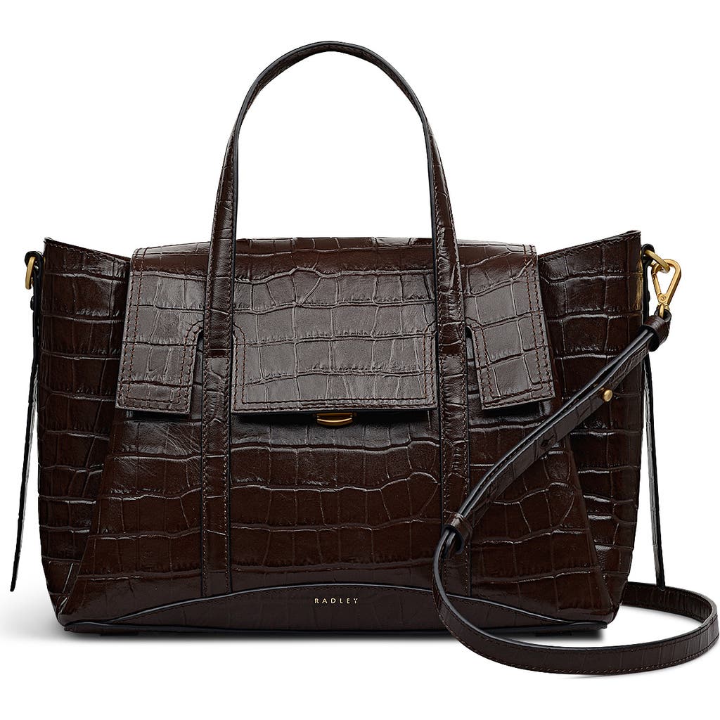 Radley The Chancery - Faux Croc Medium Flapover Satchel Bag in Dark Oak at Nordstrom