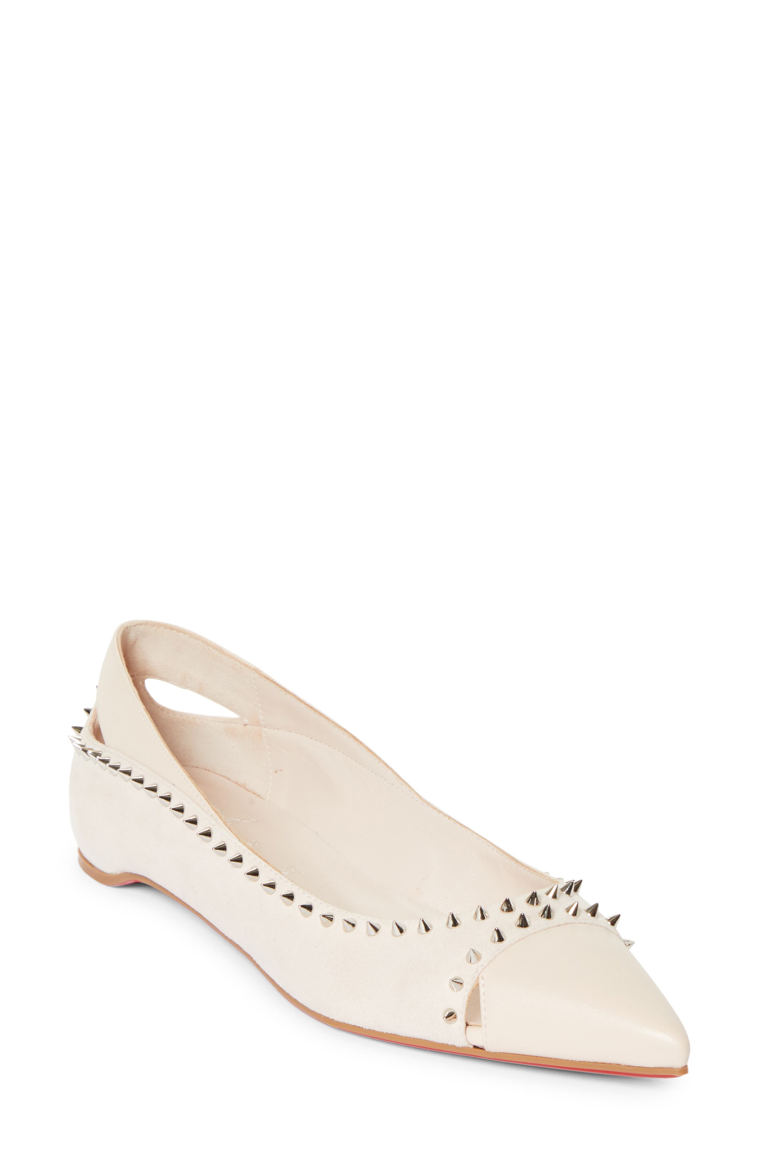 Christian Louboutin Duvettina Spikes Pointed Toe Ballet Flat