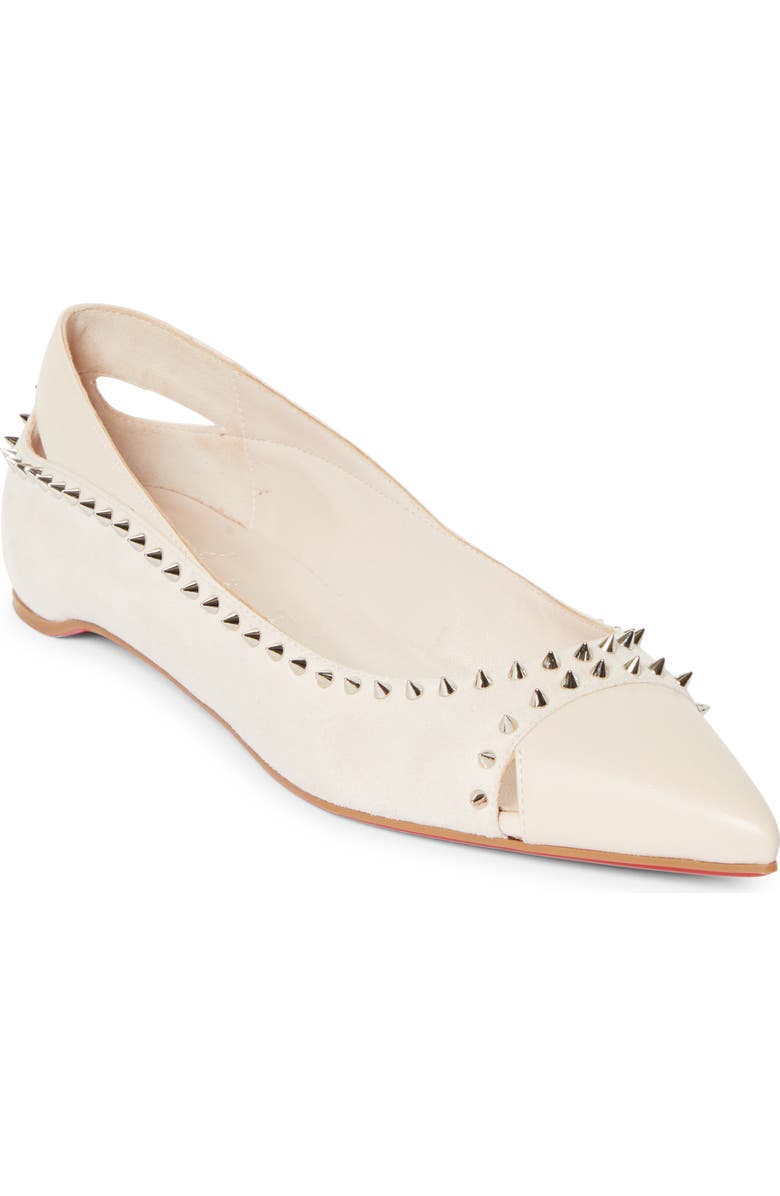 Christian Louboutin Duvettina Spikes Pointed Toe Ballet Flat, Main, color, F608 Leche/ Lin Leche
