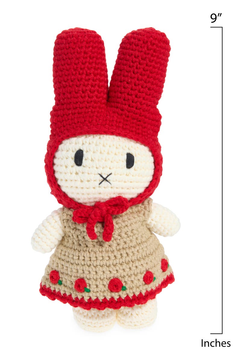 Just Dutch Miffy & Her Rose Dress & Red Hat Crocheted Stuffed Animal, Alternate, color, Red